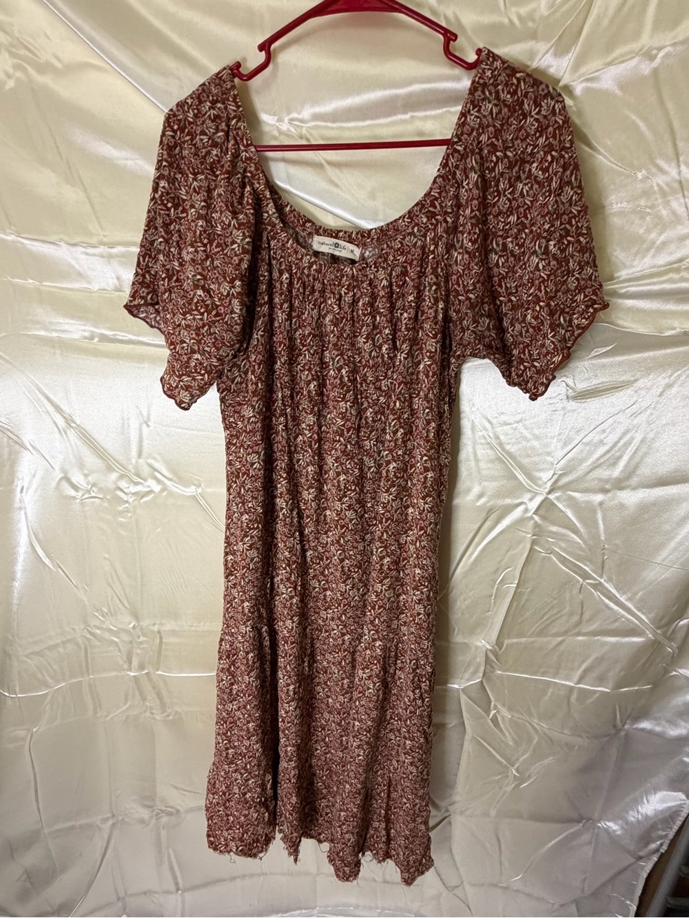 Natural Life Womens M Brown Floral Midi Dress Boho Cottagecore Rayon Flowy